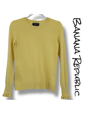 Banana Republic Yellow Merino Wool Cashmere Ruffle Cuff Sweater Womems Sz Small